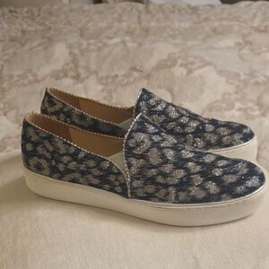 Stuart Weitzman Black and Metallic gold Patterned Sneakers Size 12